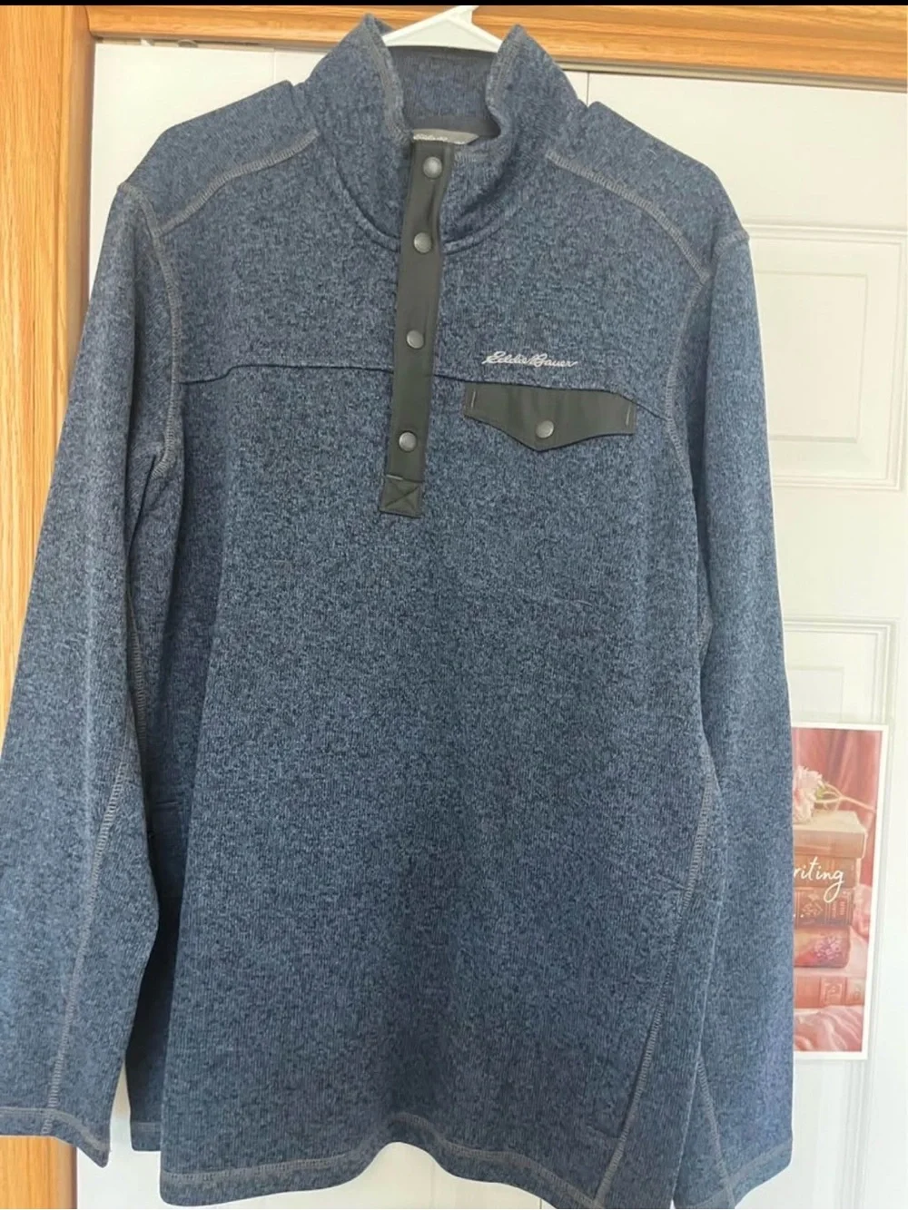 Eddie Bauer Navy Heather Snap-Placket Mock Neck Pullover